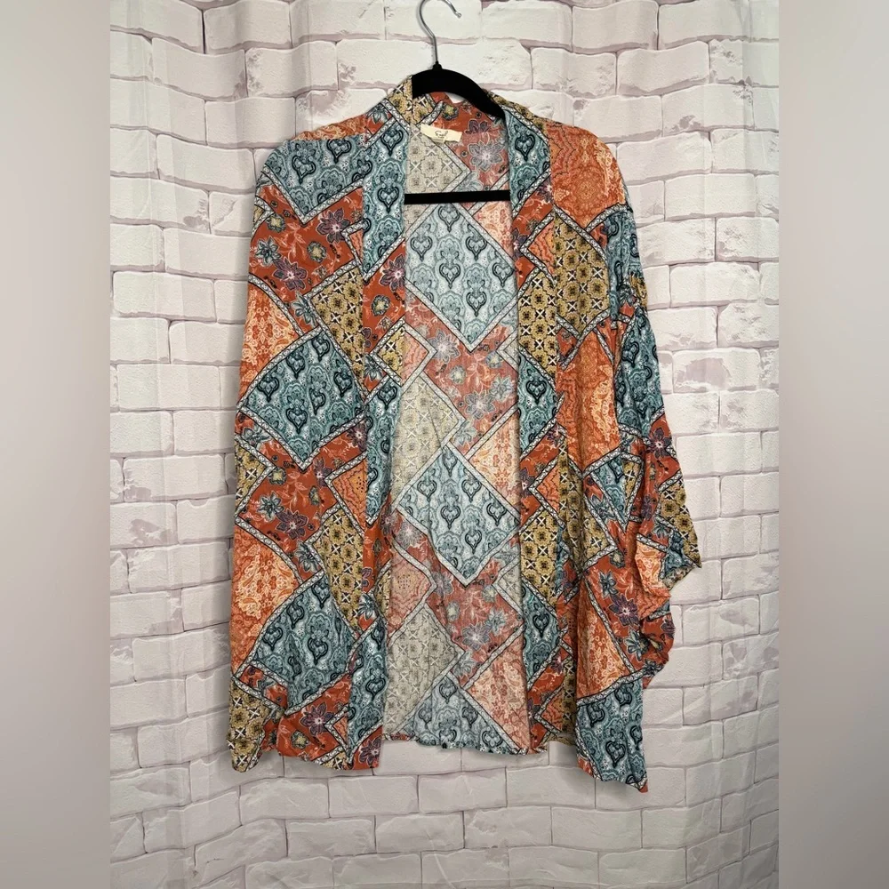 Easel Patchwork Kimono Cardigan Boho Lightweight Open Front Small Artsy Festival